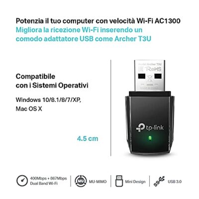 Tp-Link Archer T3U Adattatore Usb Scheda Di Rete, Wireless Dual-Band 1300 Mbps, ‎Porta Usb 3.0, Installazione Semplice, Wpa3, Windows 11/10/8.1/8/7, Mac OS 10.15 e versioni precedenti, Nero - immagine 4