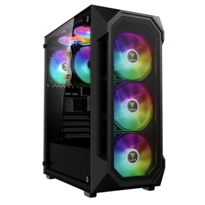 GAMDIAS AURA GC1 Elite Case da Gaming ATX per PC Mid-Tower, Pannello Laterale in Vetro Temperato, Include 4 ventole ARGB da 120 mm, Design a Mesh ad Alto Flusso d'Aria, Sync con Scheda Madre, Nero