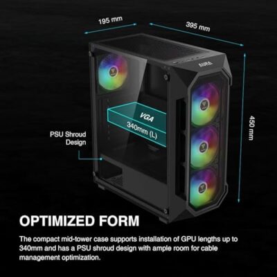 GAMDIAS AURA GC1 Elite Case da Gaming ATX per PC Mid-Tower, Pannello Laterale in Vetro Temperato, Include 4 ventole ARGB da 120 mm, Design a Mesh ad Alto Flusso d'Aria, Sync con Scheda Madre, Nero - immagine 4
