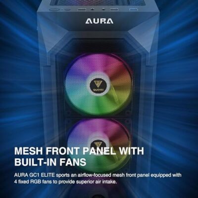 GAMDIAS AURA GC1 Elite Case da Gaming ATX per PC Mid-Tower, Pannello Laterale in Vetro Temperato, Include 4 ventole ARGB da 120 mm, Design a Mesh ad Alto Flusso d'Aria, Sync con Scheda Madre, Nero - immagine 6