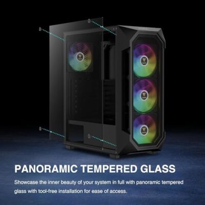 GAMDIAS AURA GC1 Elite Case da Gaming ATX per PC Mid-Tower, Pannello Laterale in Vetro Temperato, Include 4 ventole ARGB da 120 mm, Design a Mesh ad Alto Flusso d'Aria, Sync con Scheda Madre, Nero - immagine 7